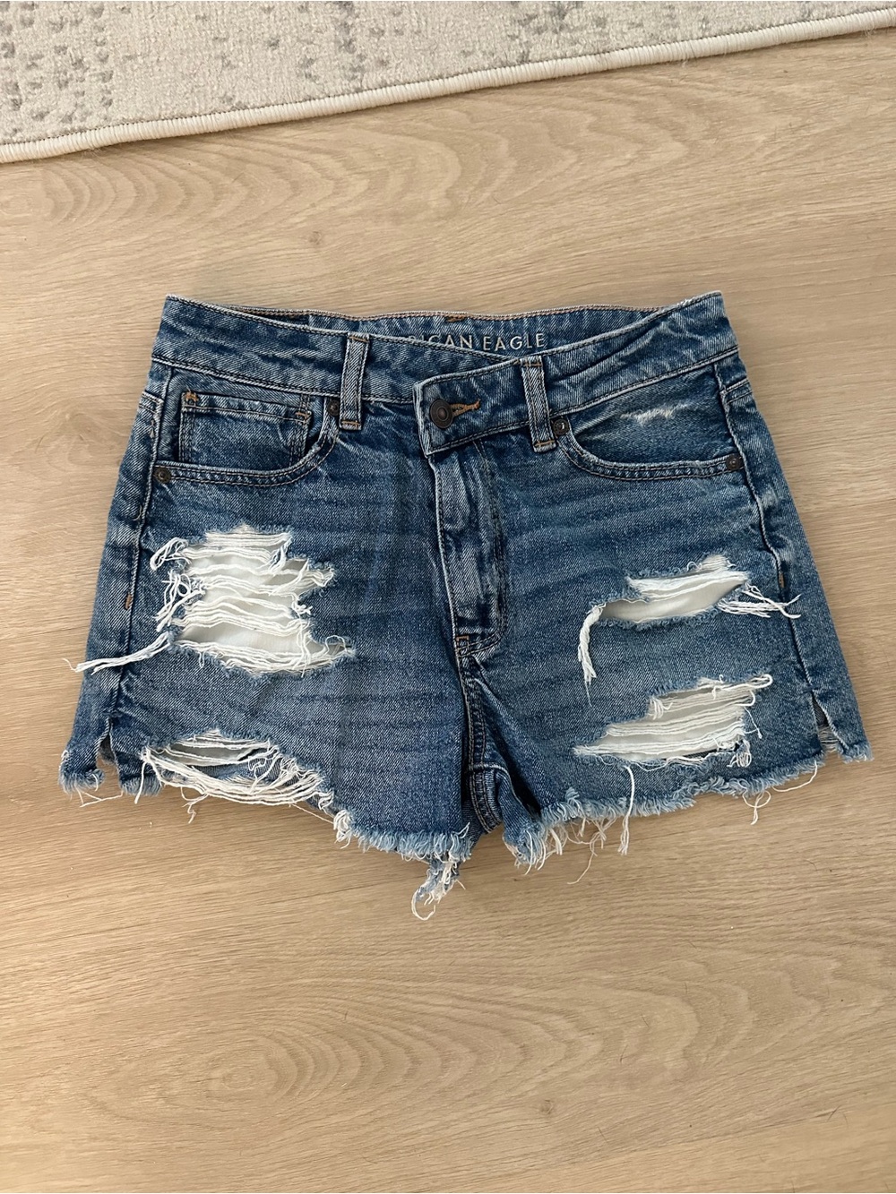 American Eagle Outfitters Ripped Medium Blue Denim Shorts